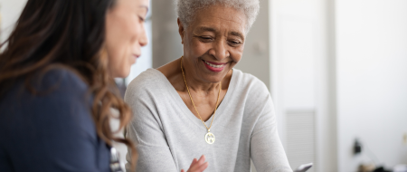 Patient talking to her doctor